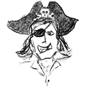 Il disegno del mezzobusto di un pirata.
